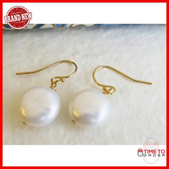 Handmade 9-11mm Freshwater Coin Pearl Gold Filled Drop Earrings Hypoallergenic